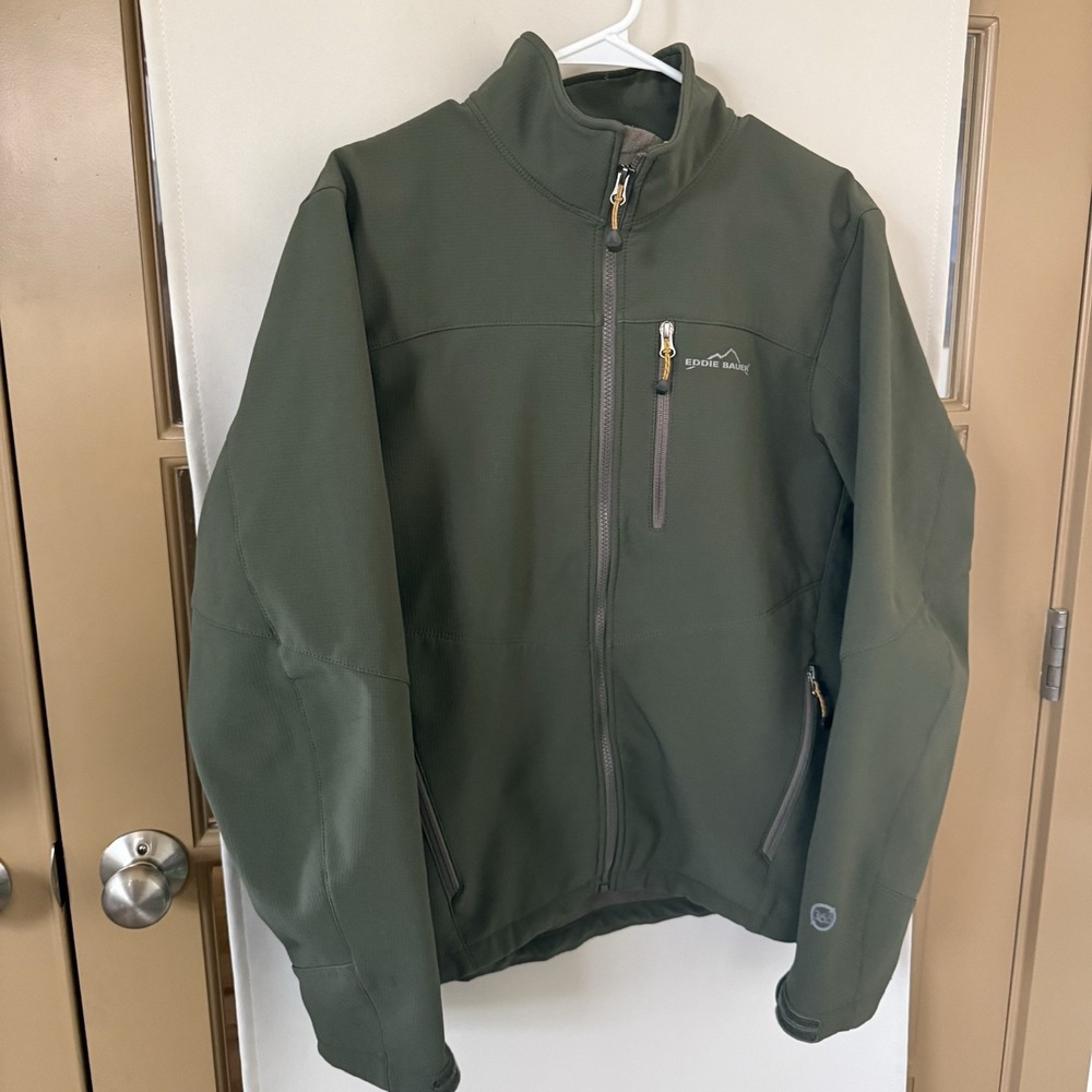 Eddie Bauer Men's Medium Olive Green 365 Full Zip Up Softshell Jacket